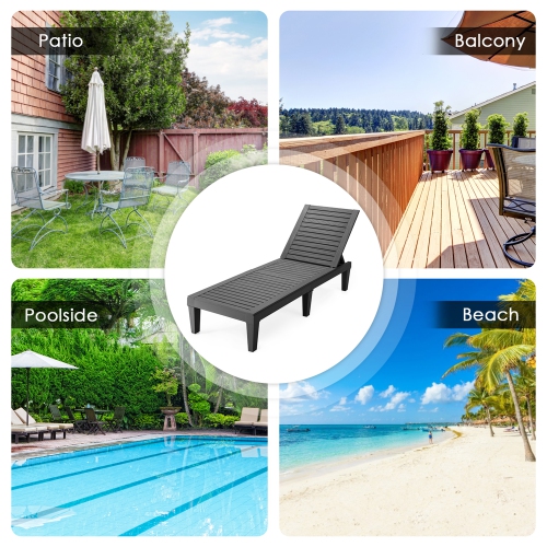 Gymax Set of 2 Patio Outdoor Chaise Lounge Chair Recliner w/ Adjustable Backrest