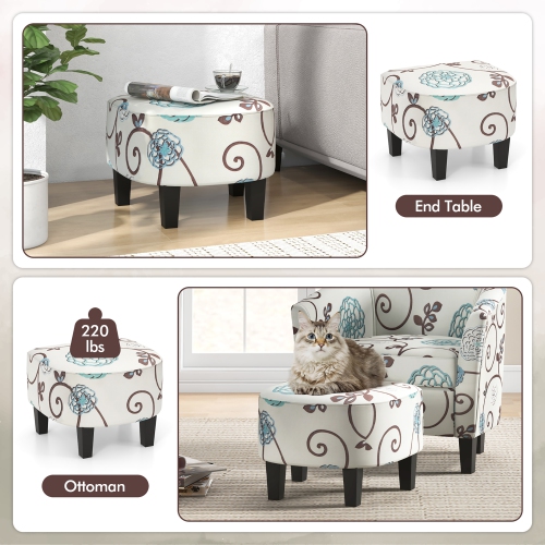 Gymax Modern Accent Tub Chair&Ottoman Set Fabric Upholstered Club Chair Grey Floral