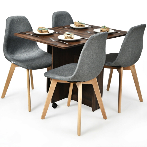 GYMAX  5PCs Dining Table Set Folding Drop Leaf Table And 4 Chairs Space Saving