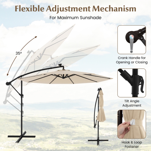 Parasol suspendu excentré pour l’extérieur Gymax, 10 pi, 40 DEL
