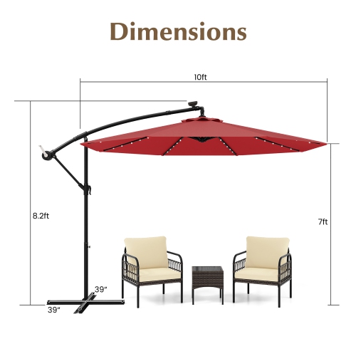 Gymax 10ft Solar Patio Umbrella Outdoor Offset Hanging Umbrella w/ 40 LED Lights