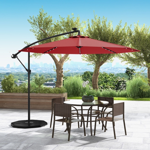 Gymax 10ft Solar Patio Umbrella Outdoor Offset Hanging Umbrella w/ 40 LED Lights