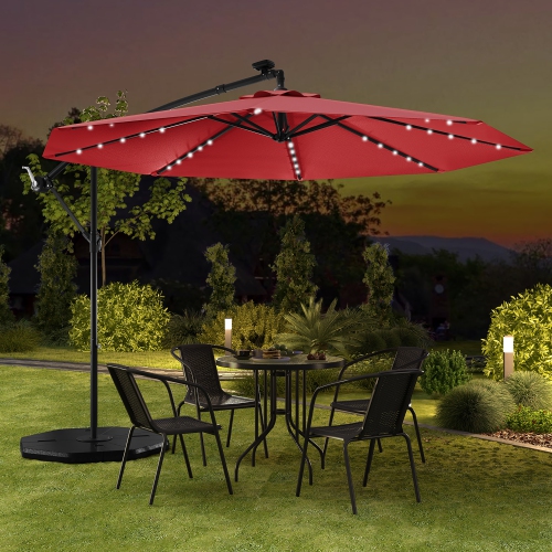Gymax 10ft Solar Patio Umbrella Outdoor Offset Hanging Umbrella w/ 40 LED Lights