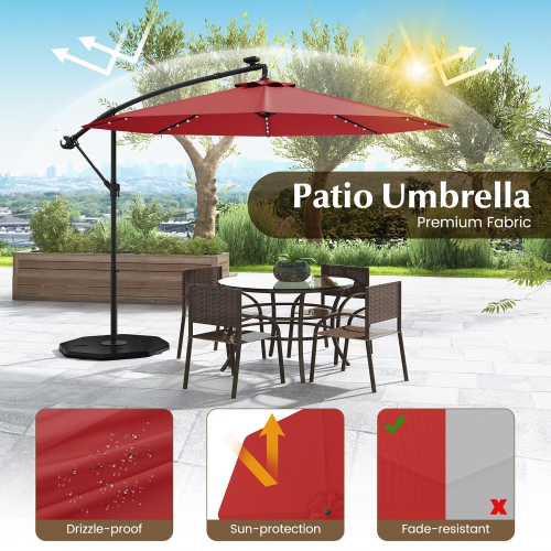 Gymax 10ft Solar Patio Umbrella Outdoor Offset Hanging Umbrella w/ 40 LED Lights
