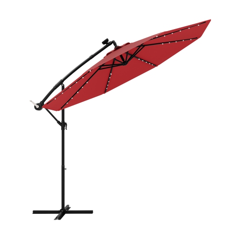 Gymax 10ft Solar Patio Umbrella Outdoor Offset Hanging Umbrella w/ 40 LED Lights