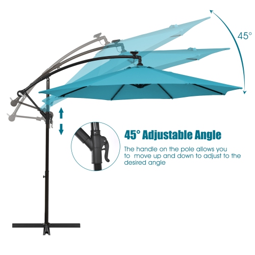 Gymax 10ft Solar Patio Umbrella Outdoor Offset Hanging Umbrella w/ 40 LED Lights