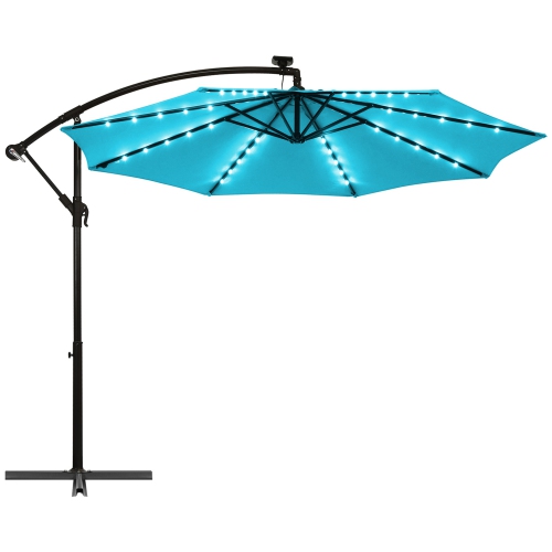 Gymax 10ft Solar Patio Umbrella Outdoor Offset Hanging Umbrella w/ 40 LED Lights