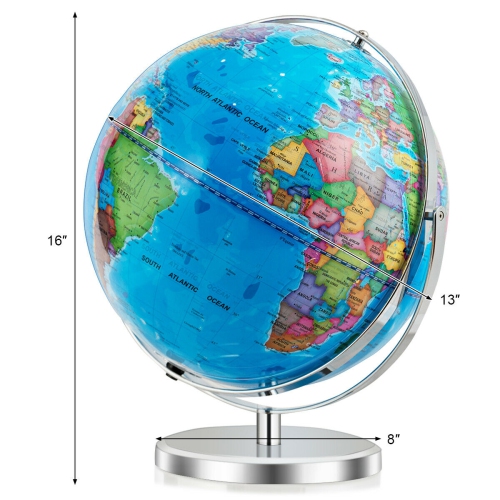Gymax 13" Illuminated World Globe 720 Degree Rotating Education Cartography Map W/ LED