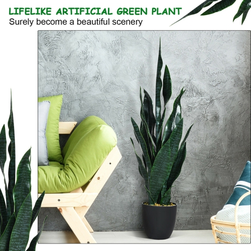 Gymax Artificial Snake Plant 35.5" Fake Sansevieria Indoor-Outdoor Decoration Green
