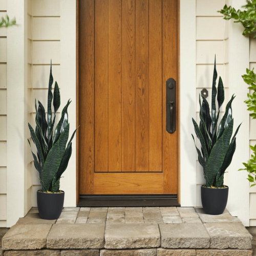 Gymax Artificial Snake Plant 35.5" Fake Sansevieria Indoor-Outdoor Decoration Green