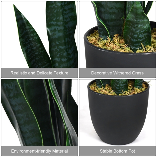 Gymax Artificial Snake Plant 35.5" Fake Sansevieria Indoor-Outdoor Decoration Green