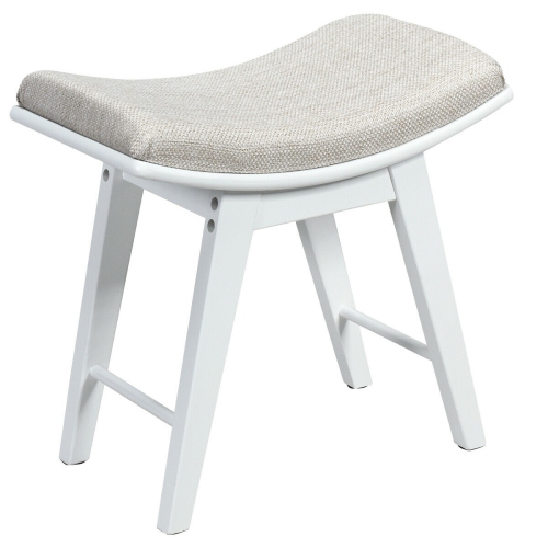 GYMAX  Makeup Vanity Stool Concave Dressing Bench Rubberwood Leg In White