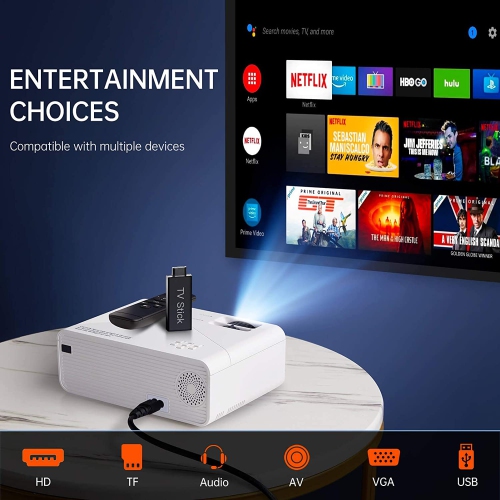 VIMGO Mini WiFi Projector, 6000Lux Full HD 1080P Supported for Outdoor Movies