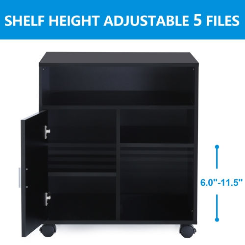 FITUEYES Printer Stand with Storage On Wheels Mobile Wood Work Cart Black PS406001WB