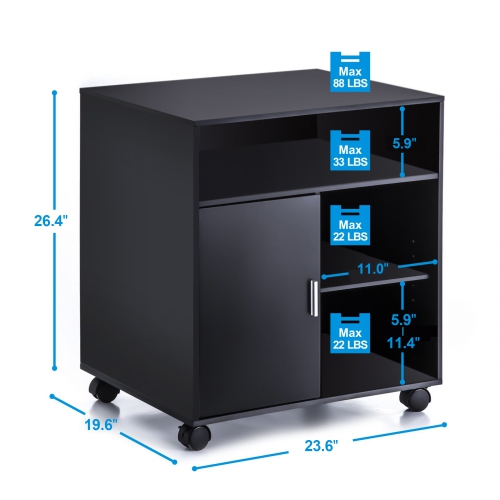 FITUEYES Printer Stand with Storage On Wheels Mobile Wood Work Cart Black PS406001WB