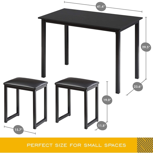 Homury Kitchen Dining Table Set with Padded Stools, Small Dining Table and Chairs Set of 3, Metal Frame Dinette Set for Small Spaces,HDT109005WR