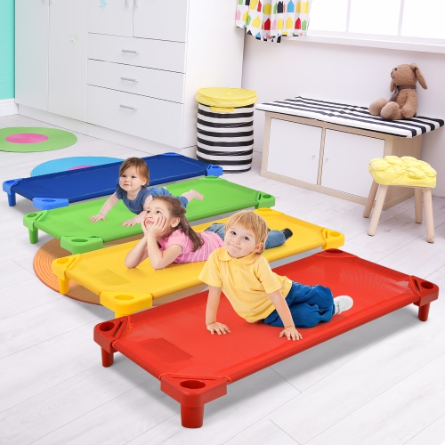 Costway Pack of 4 Kids Stackable Naptime Cot 51''Lx23''W Daycare Rest Mat Colorful
