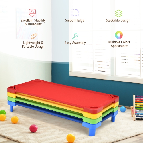 Costway Pack of 4 Kids Stackable Naptime Cot 51''Lx23''W Daycare Rest Mat Colorful