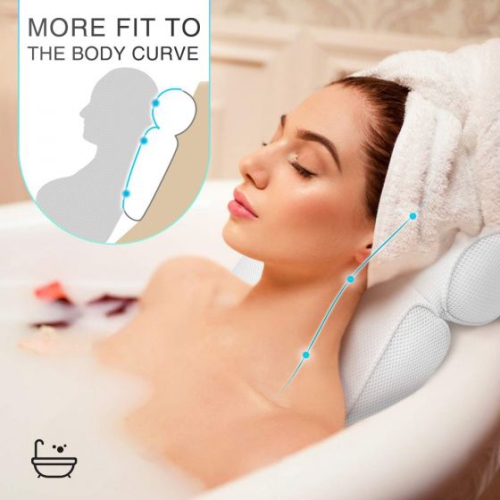 ISTAR Bath Pillow Spa Bathtub Cushion Head,Neck,Shoulder And Back Support Rest With 4 Non-Slip Strong Suction Cups