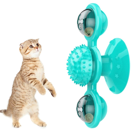 Blue Interactive Indoor Windmill Cat Toy with Catnip and Bells