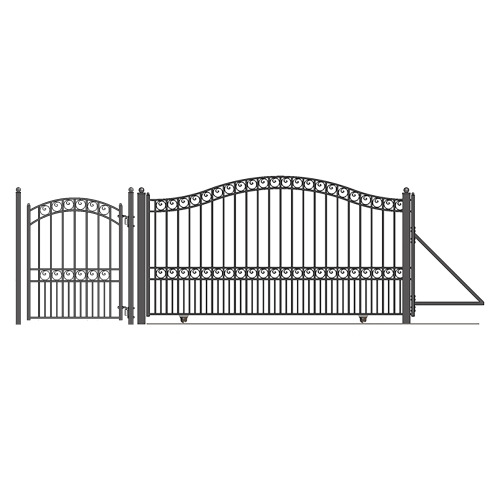 ALEKO DG14PARSSLPED Paris Style Single Slide Steel Driveway Gate 14' with Pedestrian Gate