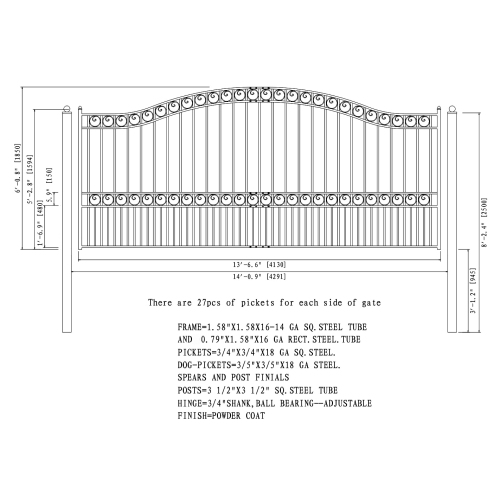 ALEKO DG14PARSSLPED Paris Style Single Slide Steel Driveway Gate 14' with Pedestrian Gate