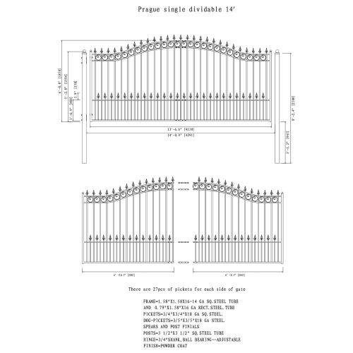 ALEKO DG14PRASSLPED Prague Style Single Sliding Steel Driveway Gate 14' with Pedestrian Gate