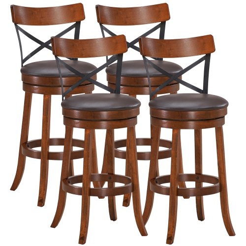 Costway Set of 4 Bar Stools Swivel 29.5'' Dining Bar Chairs with Rubber Wood Legs