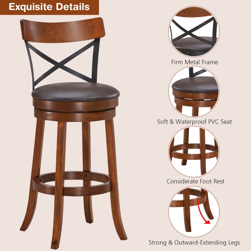 Costway Set of 4 Bar Stools Swivel 29.5'' Dining Bar Chairs with Rubber Wood Legs