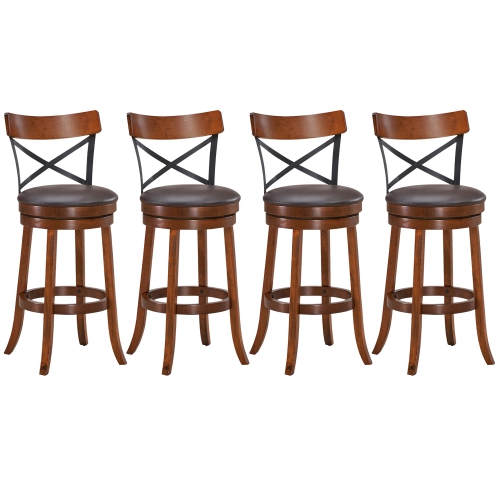 Costway Set of 4 Bar Stools Swivel 29.5'' Dining Bar Chairs with Rubber Wood Legs