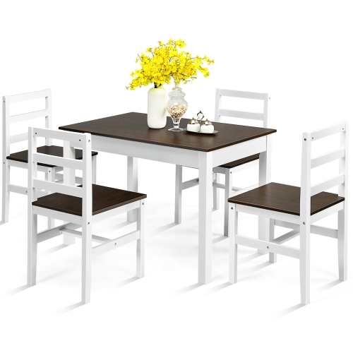 COSTWAY  5PCs Dining Set Solid Wood Compact Kitchen Table & 4 Chairs Modern