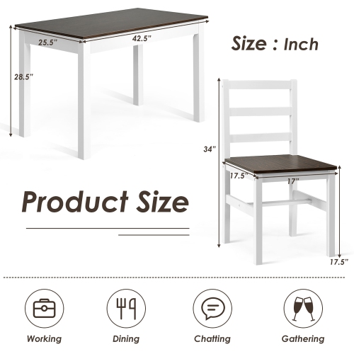 Costway 5pcs Dining Set Solid Wood Compact Kitchen Table & 4 Chairs Modern