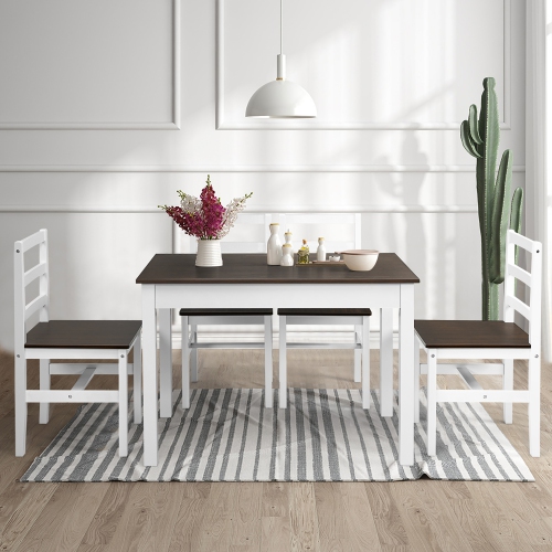 Costway 5pcs Dining Set Solid Wood Compact Kitchen Table & 4 Chairs Modern
