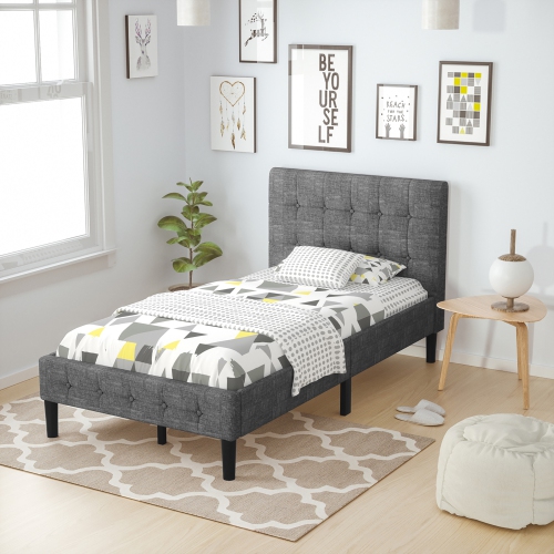 Costway Twin Upholstered Bed Frame Button Tufted Headboard Mattress Foundation