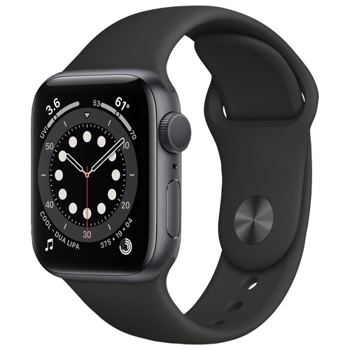 Apple Watch Series 6 avec boîtier 40 mm en aluminium gris cosmique et bracelet sport noir - Certifié remis à neuf