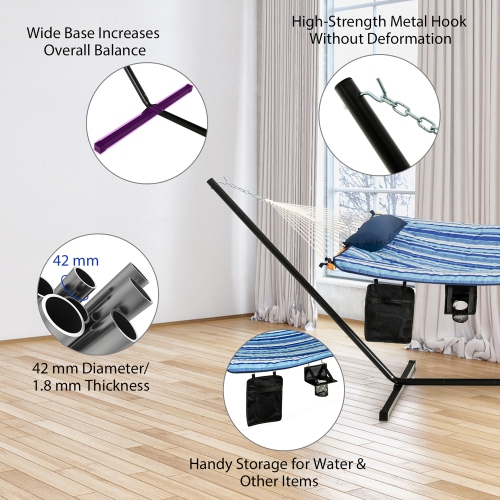 Costway Hammock Chair Stand Set Cotton Swing w/ Pillow Cup Holder Indoor Outdoor