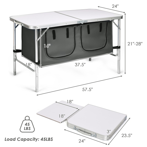 Costway Adjustable Camping Table Aluminum w/ Storage Organizer