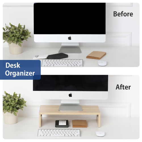 FITUEYES Monitor Stand - Computer Monitor Riser with 16.7 Inch Shelf, Wood Desktop Stand for Laptop Computer Screen, Desk Organization, Office