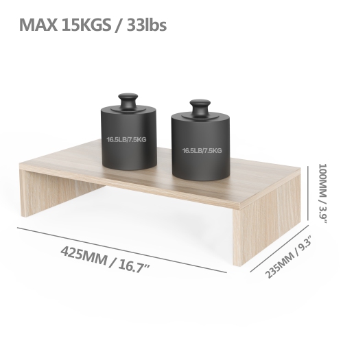 FITUEYES Monitor Stand - Computer Monitor Riser with 16.7 Inch Shelf, Wood Desktop Stand for Laptop Computer Screen, Desk Organization, Office