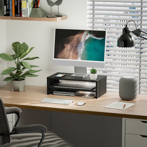 FITUEYES Wood 2 Tiers Monitor Stand Riser, 16.7 Inch Desktop Shelf Storage Organizer, Ergonomic Desk & Tabletop Organizer Desktop Stand for Laptop,