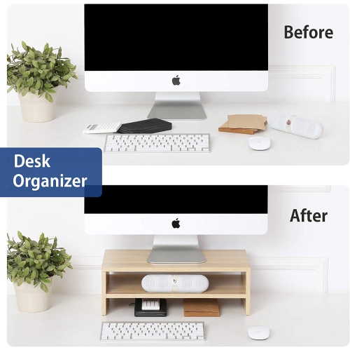 FITUEYES Monitor Stand Riser 2 Tiers 16.7 Inch Computer Laptop Desk, Wood Desktop Stand for PC/Notebook/Printer TV Screen, Desk Organization, Office