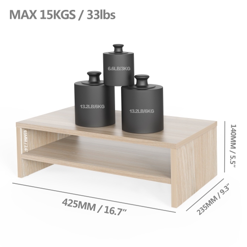 FITUEYES Monitor Stand Riser 2 Tiers 16.7 Inch Computer Laptop Desk, Wood Desktop Stand for PC/Notebook/Printer TV Screen, Desk Organization, Office