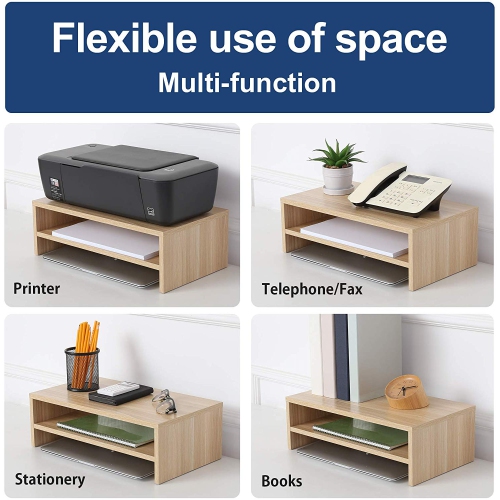 FITUEYES Monitor Stand Riser 2 Tiers 16.7 Inch Computer Laptop Desk, Wood Desktop Stand for PC/Notebook/Printer TV Screen, Desk Organization, Office