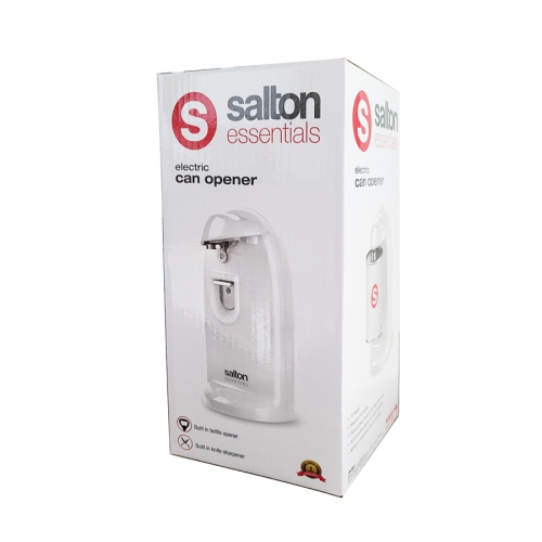 Salton Essentials - Electric Can Opener with Integrated Bottle Opener and Sharpener, White