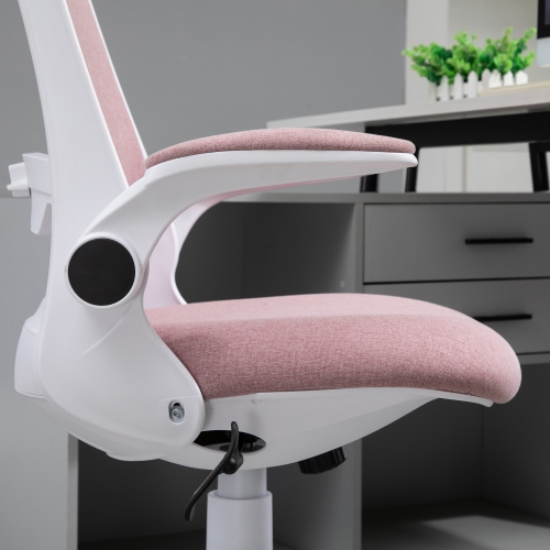 Vinsetto Office Chair 360° Swivel Task Desk Breathable Fabric Computer Chair with Flip-up Arms and Adjustable Height, Pink