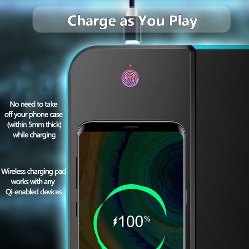 Extended RGB Gaming Mouse Pad with Wireless Charging Station
