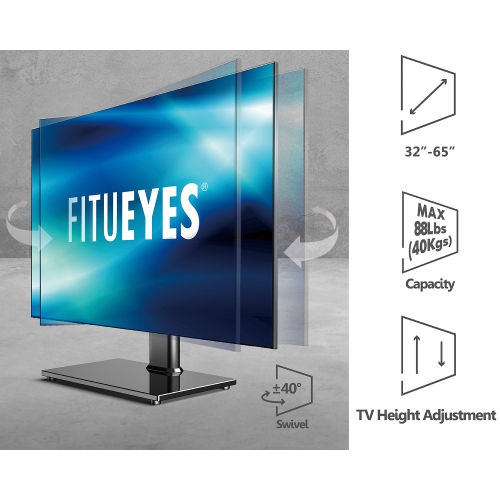 FITUEYES TV Stand Fit Most 32 - 65 inch Flat Curved Screen with 80 Degree Swivel Mount & 4 Level Height Adjustment, MAX VESA 600x400mm