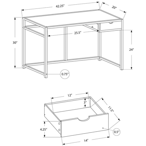 Computer Desk Home Office Laptop Storage Drawer 42"L Work Metal Natural