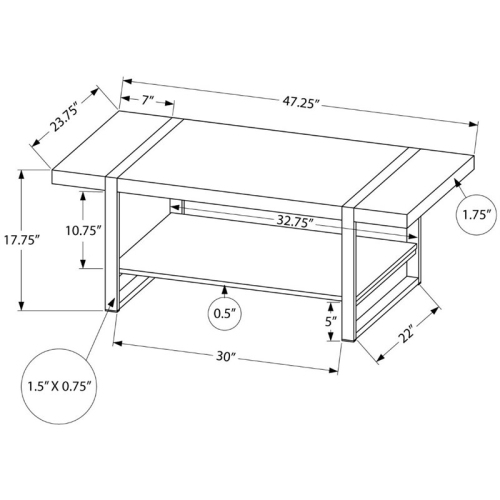 Table basse de salon rectangulaire en métal noir de 48 po de long