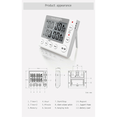 Minuterie numérique ACL à 2 canaux pour la cuisine avec horloge, alerte DEL, volume réglable, pour la cuisson, la cuisson, Friture, ragoût, grillage